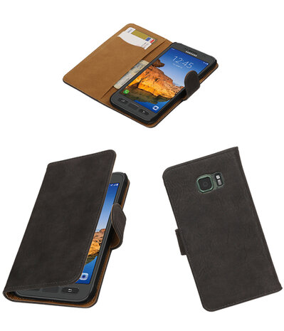 Grijs Hout booktype wallet cover hoesje voor Samsung Galaxy S7 Active