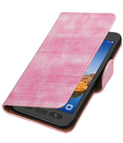 Roze Mini Slang booktype wallet cover hoesje voor Samsung Galaxy S7 Active