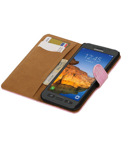 Roze Mini Slang booktype wallet cover hoesje voor Samsung Galaxy S7 Active