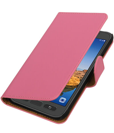 Roze Effen booktype wallet cover hoesje voor Samsung Galaxy S7 Active