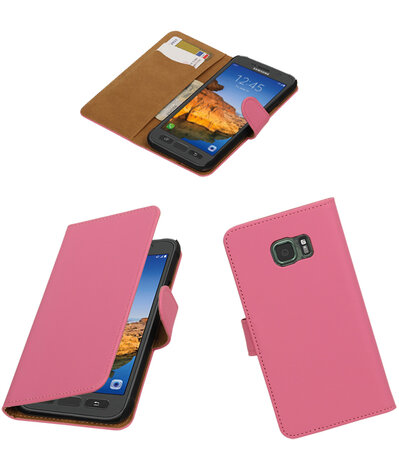 Roze Effen booktype wallet cover hoesje voor Samsung Galaxy S7 Active