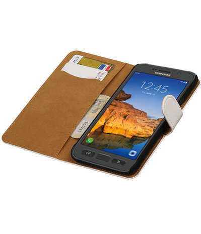 Wit Effen booktype wallet cover hoesje voor Samsung Galaxy S7 Active