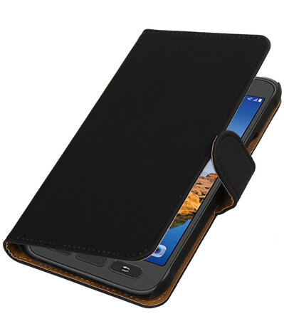 Zwart Effen booktype wallet cover hoesje voor Samsung Galaxy S7 Active