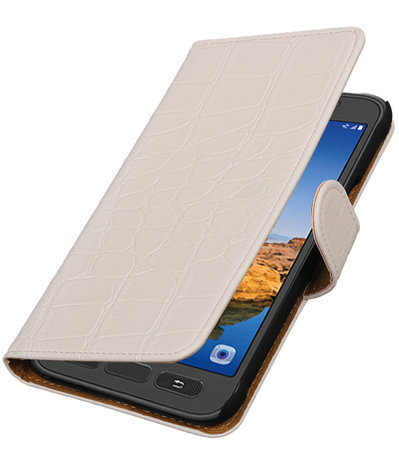 Wit Krokodil booktype wallet cover hoesje voor Samsung Galaxy S7 Active