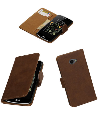 Bruin Hout booktype wallet cover hoesje voor LG K5