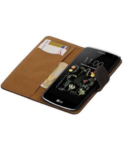 Grijs Hout booktype wallet cover hoesje voor LG K5