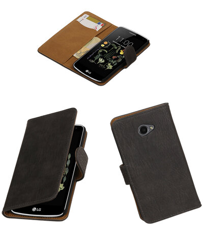 Grijs Hout booktype wallet cover hoesje voor LG K5