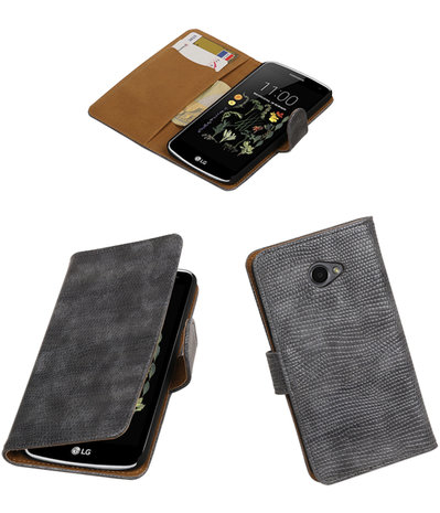 Grijs Mini Slang booktype wallet cover hoesje voor LG K5