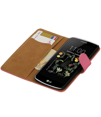 Roze Effen booktype wallet cover hoesje voor LG K5