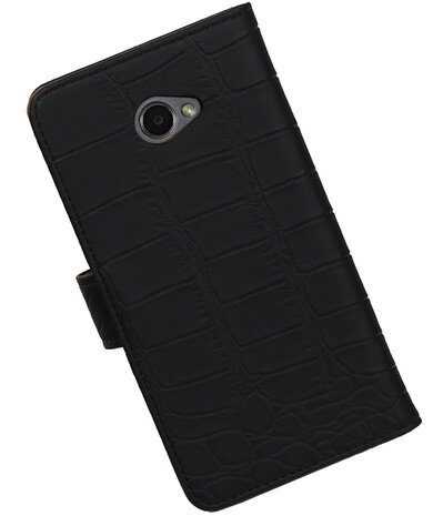 Zwart Krokodil booktype wallet cover hoesje voor LG K5