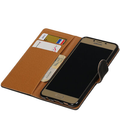 Zwart Pull-Up PU booktype wallet hoesje voor Samsung Galaxy C5