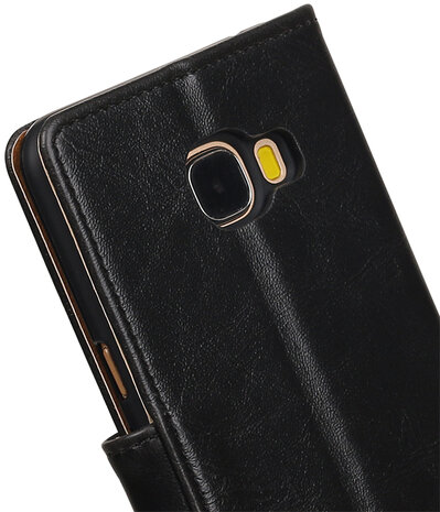 Zwart Pull-Up PU booktype wallet hoesje voor Samsung Galaxy C5