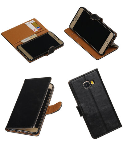 Zwart Pull-Up PU booktype wallet hoesje voor Samsung Galaxy C5