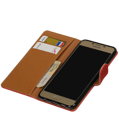 Rood Pull-Up PU booktype wallet hoesje voor Samsung Galaxy C5