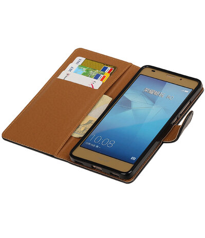 Zwart Pull-Up PU booktype wallet hoesje voor Huawei Honor 5c