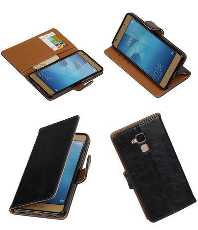 Zwart Pull-Up PU booktype wallet voor Hoesje voor Huawei Honor 5c