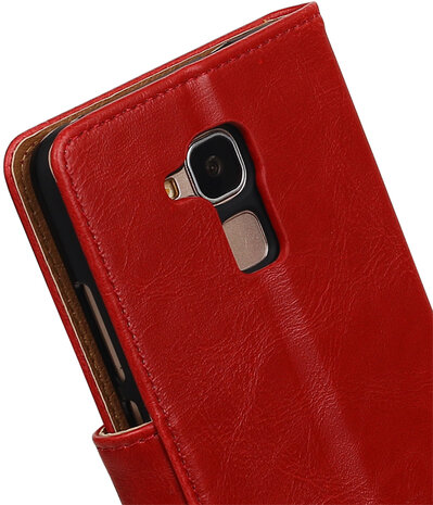 Rood Pull-Up PU booktype wallet hoesje voor Huawei Honor 5c