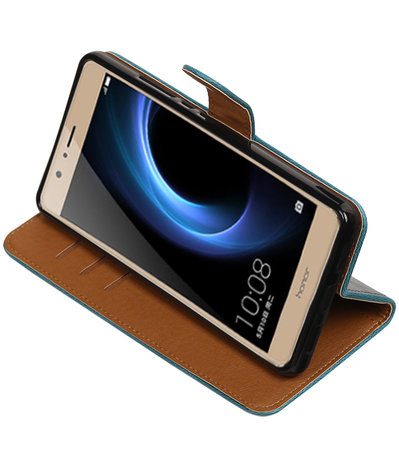 Blauw Pull-Up PU booktype wallet hoesje voor Huawei Honor V8