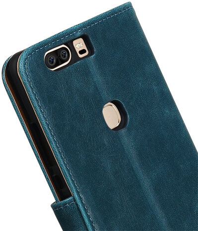 Blauw Pull-Up PU booktype wallet hoesje voor Huawei Honor V8