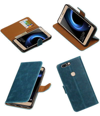 Blauw Pull-Up PU booktype wallet hoesje voor Huawei Honor V8