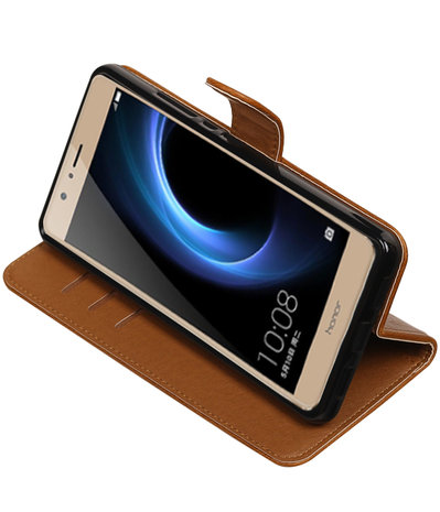 Bruin Pull-Up PU booktype wallet hoesje voor Huawei Honor V8