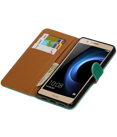 Groen Pull-Up PU booktype wallet hoesje voor Huawei Honor V8