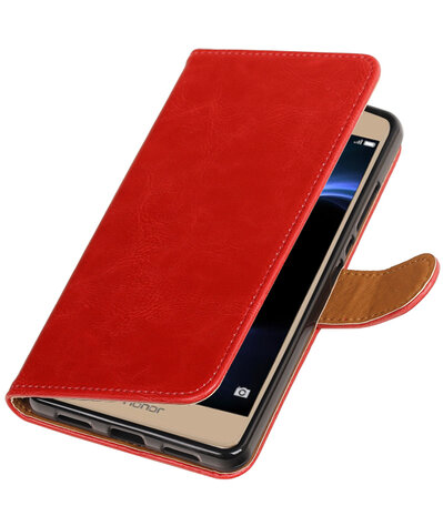 Rood Pull-Up PU booktype wallet hoesje voor Huawei Honor V8