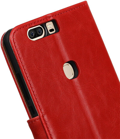 Rood Pull-Up PU booktype wallet hoesje voor Huawei Honor V8