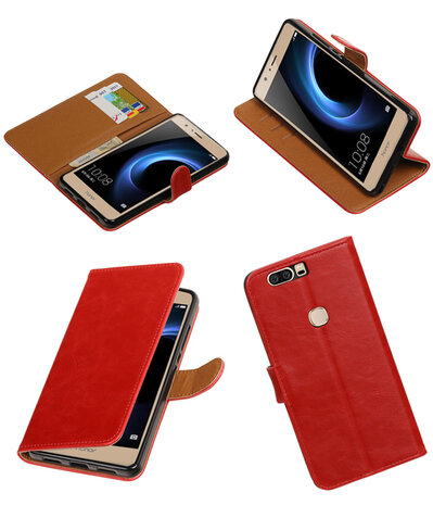 Rood Pull-Up PU booktype wallet hoesje voor Huawei Honor V8