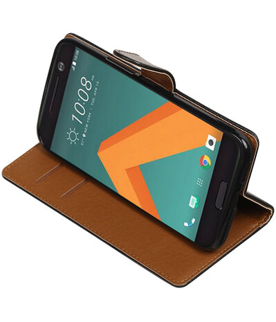 Zwart Pull-Up PU booktype wallet hoesje voor HTC 10