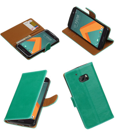 Groen Pull-Up PU booktype wallet hoesje voor HTC 10