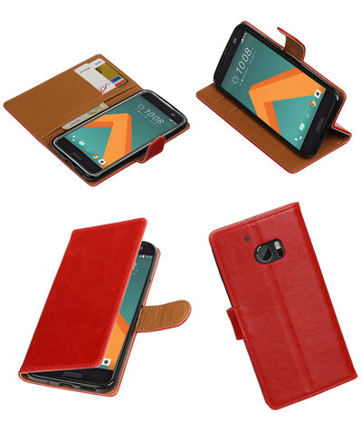 Rood Pull-Up PU booktype wallet hoesje voor HTC 10