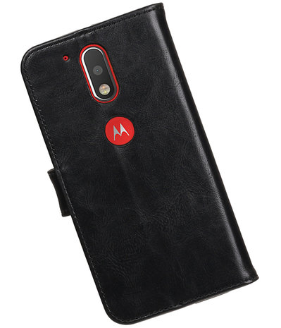 Zwart Pull-Up PU booktype wallet hoesje voor Motorola Moto G4 / G4 Plus