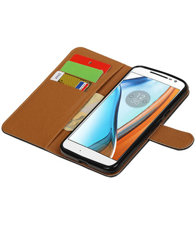 Zwart Pull-Up PU booktype wallet hoesje voor Motorola Moto G4 / G4 Plus