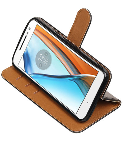 Zwart Pull-Up PU booktype wallet hoesje voor Motorola Moto G4 / G4 Plus