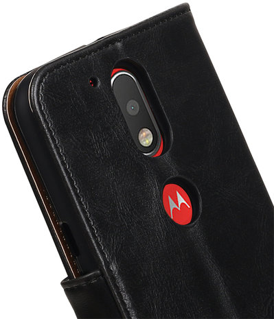 Zwart Pull-Up PU booktype wallet hoesje voor Motorola Moto G4 / G4 Plus