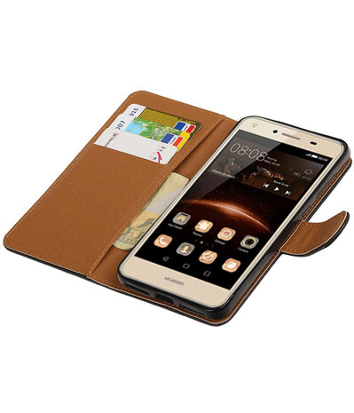 Zwart Pull-Up PU booktype wallet hoesje voor Huawei Y5 II