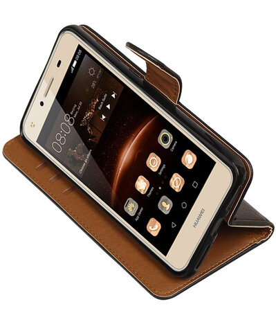 Zwart Pull-Up PU booktype wallet hoesje voor Huawei Y5 II