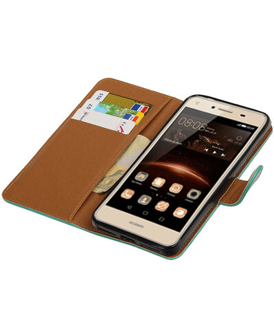 Groen Pull-Up PU booktype wallet hoesje voor Huawei Y5 II