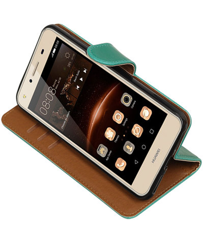 Groen Pull-Up PU booktype wallet hoesje voor Huawei Y5 II