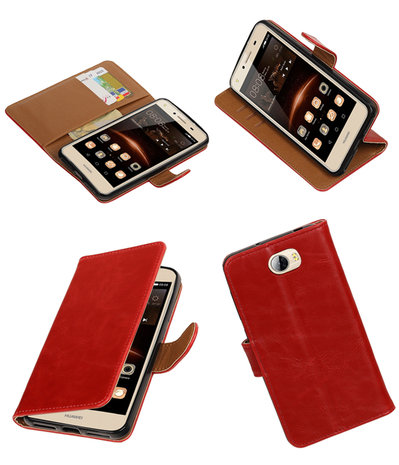 Rood Pull-Up PU booktype wallet hoesje voor Huawei Y5 II