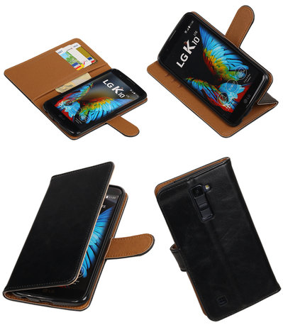 Zwart Pull-Up PU booktype wallet hoesje voor LG K10