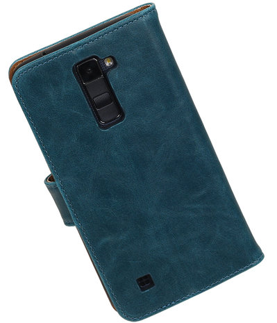 Blauw Pull-Up PU booktype wallet hoesje voor LG K10