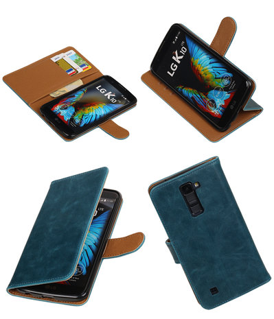 Blauw Pull-Up PU booktype wallet hoesje voor LG K10