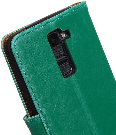 Groen Pull-Up PU booktype wallet hoesje voor LG K10