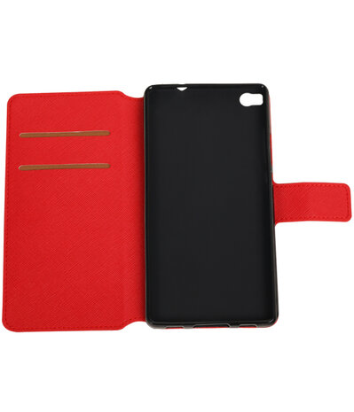 Rood Huawei P8 TPU wallet case booktype hoesje HM Book