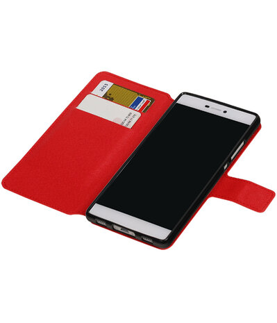 Rood Huawei P8 TPU wallet case booktype hoesje HM Book