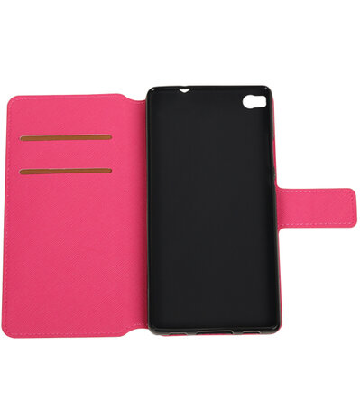 Roze Huawei P8 TPU wallet case booktype hoesje HM Book