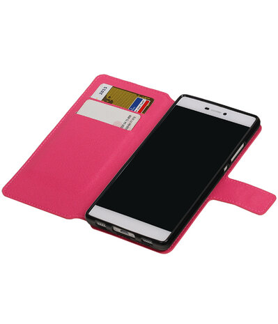 Roze Huawei P8 TPU wallet case booktype hoesje HM Book