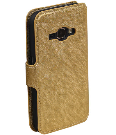 Goud Samsung Galaxy J1 2016 TPU wallet case booktype hoesje HM Book